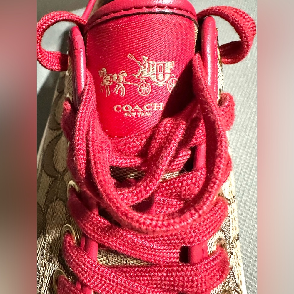 Coach Empire Outline Red & Tan Canvas Sneakers Size 8 - Picture 5 of 9